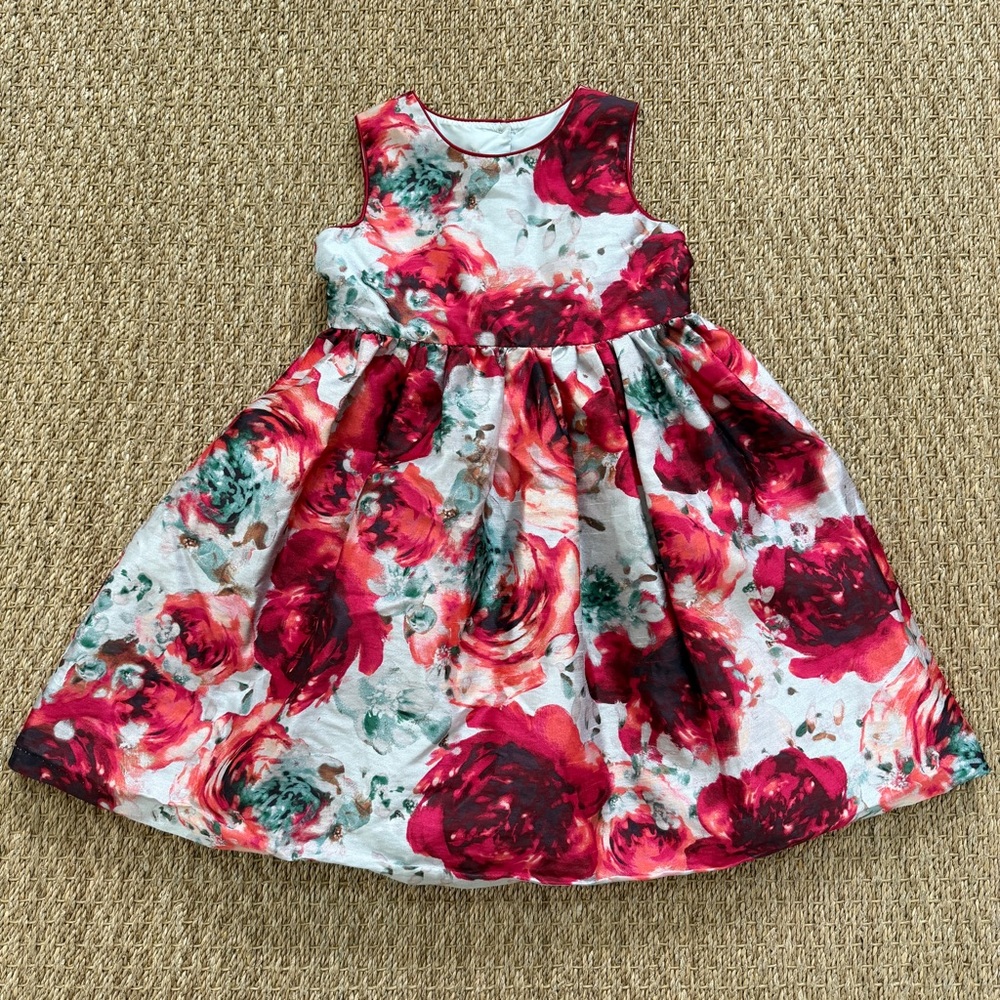 Pippa & Julie Large Scale Floral A-Line Dress Sash Tie Tulle Underskirt Size 6